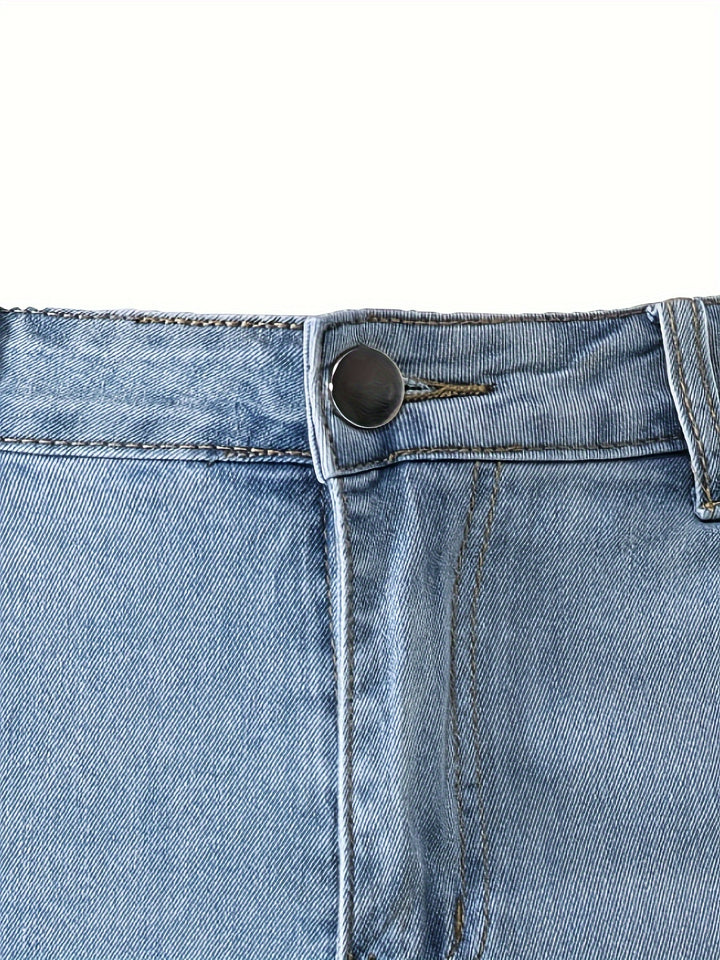 Men's Jeans, Solid Color Multi-Denim Washable, Mid-Rise Cargo Jeans, Fashion Casual Trousers
