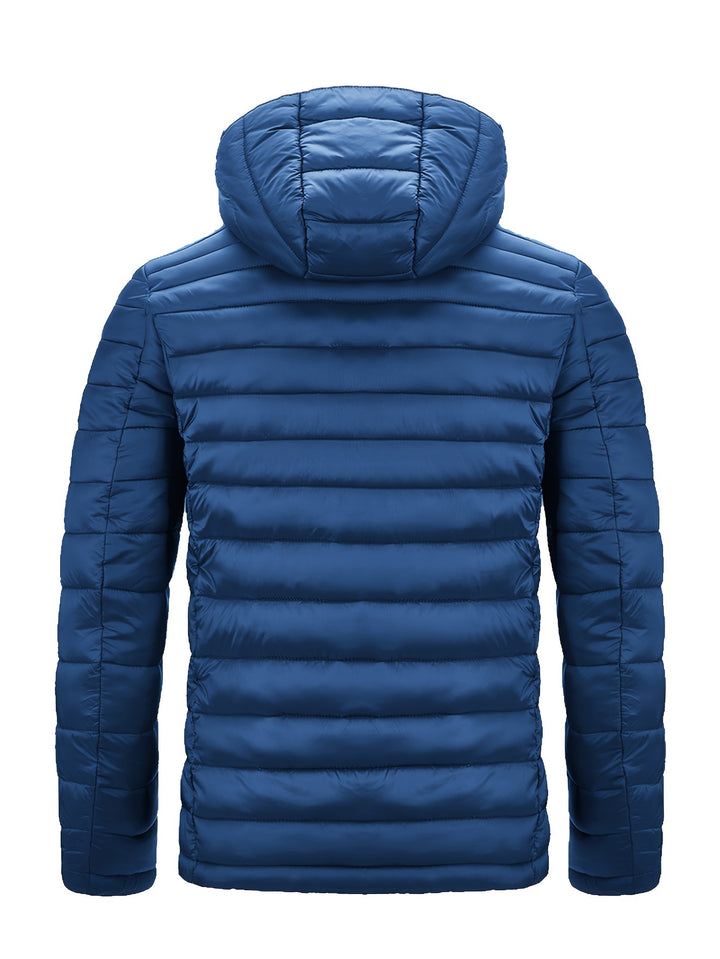 Men's Winter Padded, Hooded Padded Top, Warm Quilted Jacket with Colorful Zipper Pockets