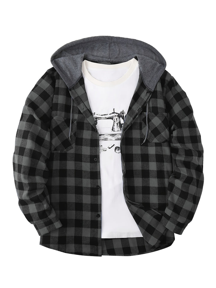 [Men's Plaid Hooded Shirt] Men's Fashion Hooded Plaid Trendy Shirt Hooded Plaid Sweatshirt - Autumn/Winter Essentials - New Season