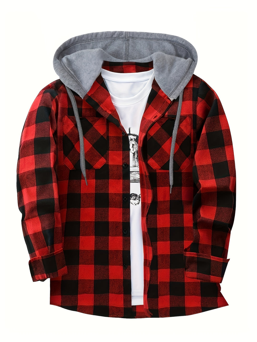 [Men's Plaid Hooded Shirt] Men's Fashion Hooded Plaid Trendy Shirt Hooded Plaid Sweatshirt - Autumn/Winter Essentials - New Season