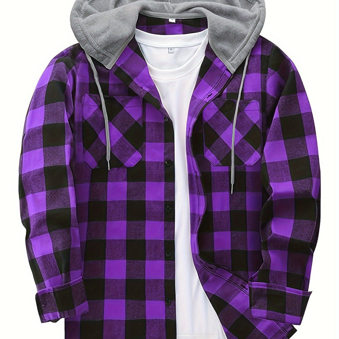 [Men's Plaid Hooded Shirt] Men's Fashion Hooded Plaid Trendy Shirt Hooded Plaid Sweatshirt - Autumn/Winter Essentials - New Season