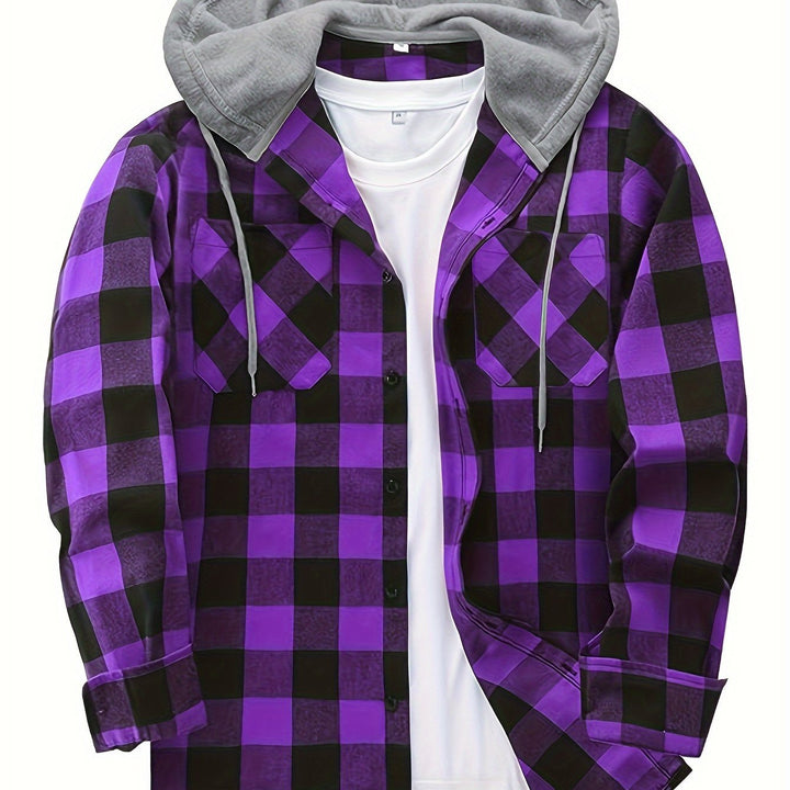 [Men's Plaid Hooded Shirt] Men's Fashion Hooded Plaid Trendy Shirt Hooded Plaid Sweatshirt - Autumn/Winter Essentials - New Season