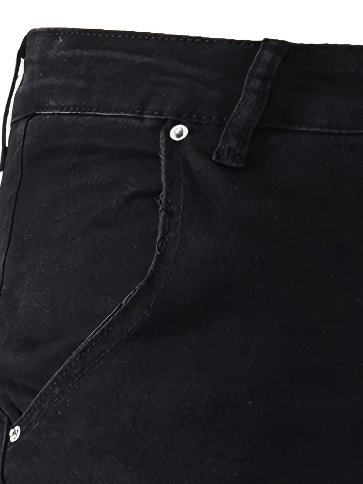 Men's Jeans, Solid Color Multi-Denim Washable, Mid-Rise Cargo Jeans, Fashion Casual Trousers
