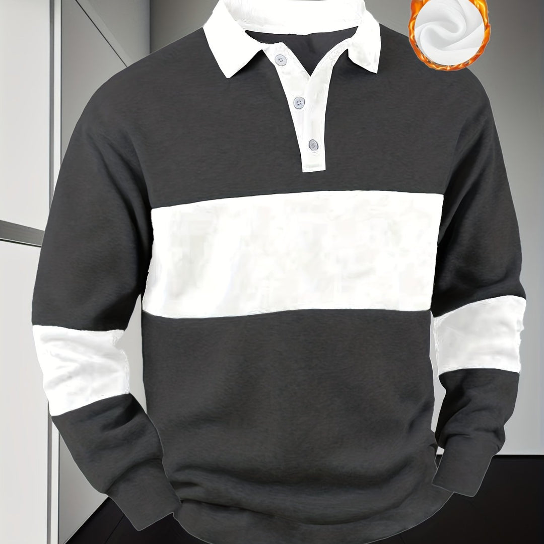 Men'S Casual POLO Shirt with Color Block Design | Button Collar, Loose Fit, Machine Washable, Ideal for Leisure And Gifts