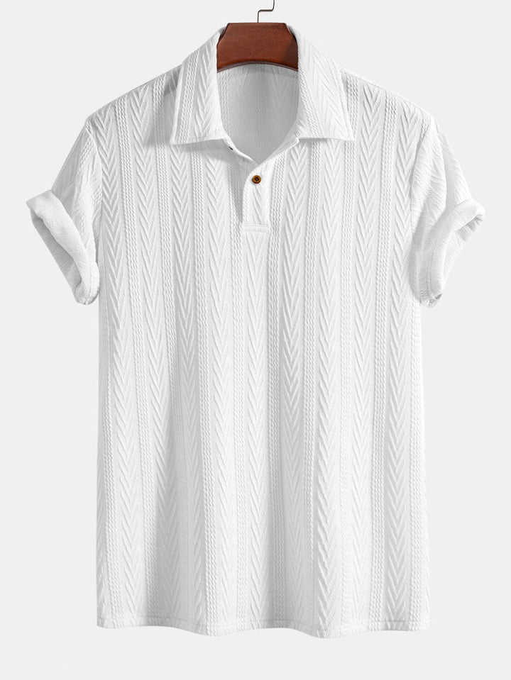 Men’s Jacquard Polo Shirt – Textured Smart Casual Short Sleeve Top