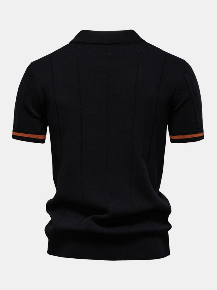 Men’s Zip Knit Polo – Contrast Trim Smart Casual Shirt