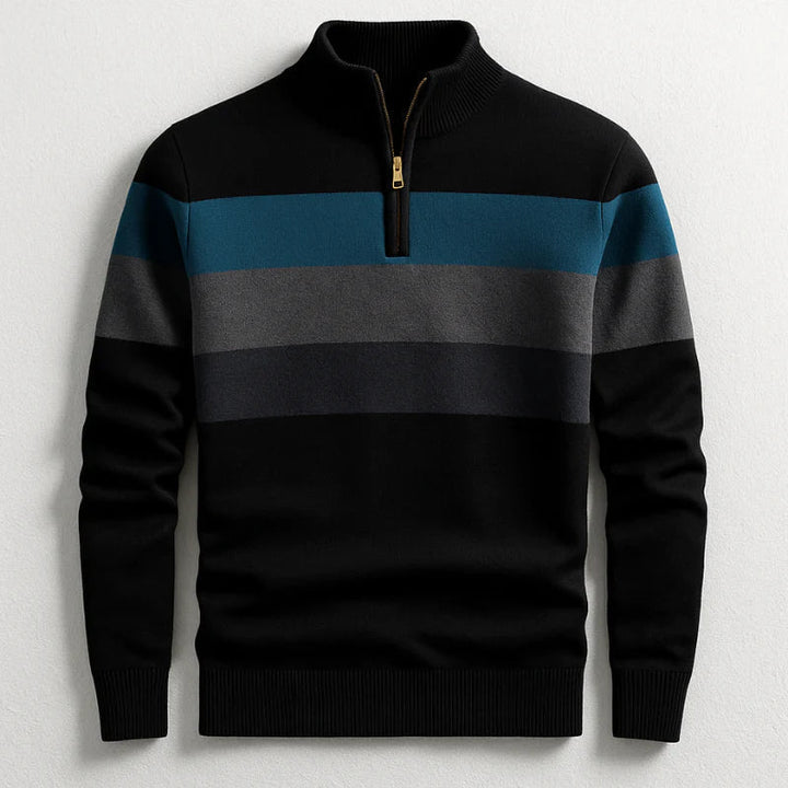 Men’s Half Zip Jumper with Stand Collar and Ribbed Hem