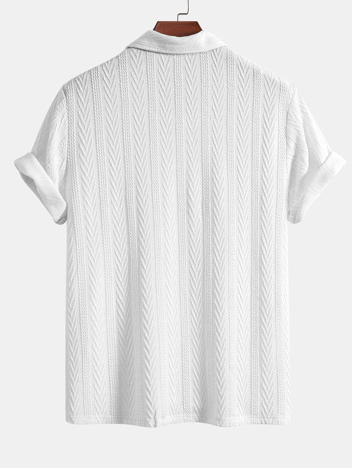 Men’s Jacquard Polo Shirt – Textured Smart Casual Short Sleeve Top