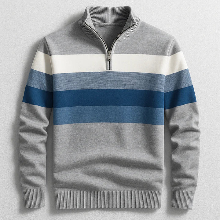 Men’s Half Zip Jumper with Stand Collar and Ribbed Hem