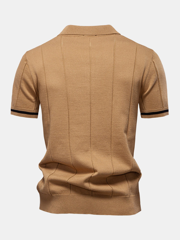Men’s Zip Knit Polo – Contrast Trim Smart Casual Shirt