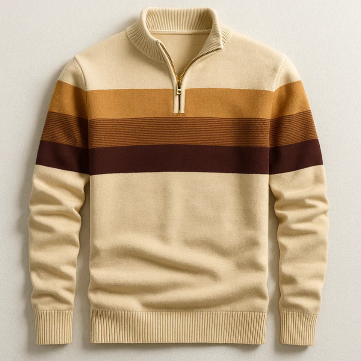 Men’s Half Zip Jumper with Stand Collar and Ribbed Hem