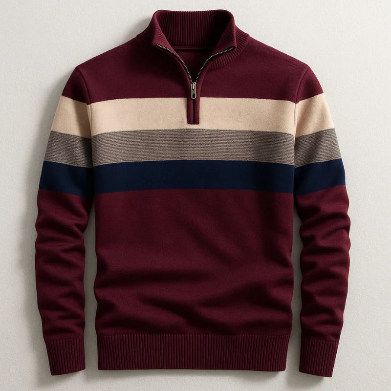 Men’s Half Zip Jumper with Stand Collar and Ribbed Hem