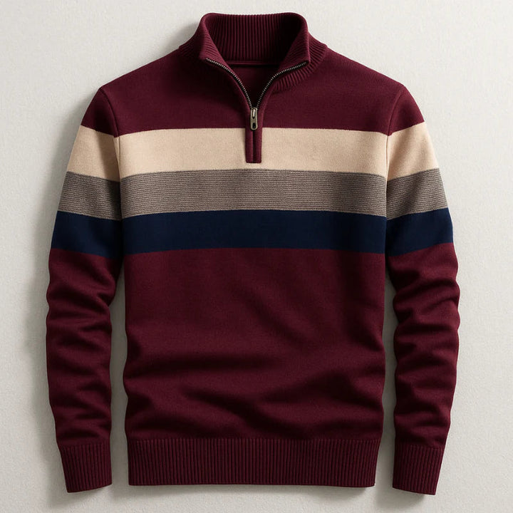 Men’s Half Zip Jumper with Stand Collar and Ribbed Hem