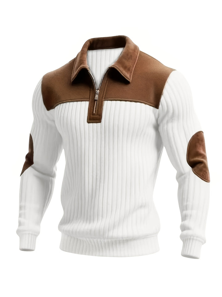 Autumn Winter Men'S Long Sleeve Jacquard Knit Sweater Christmas Gift Thick Contrast Striped Casual Stand Collar Zipper Pullover