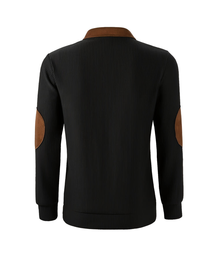 Autumn Winter Men'S Long Sleeve Jacquard Knit Sweater Christmas Gift Thick Contrast Striped Casual Stand Collar Zipper Pullover