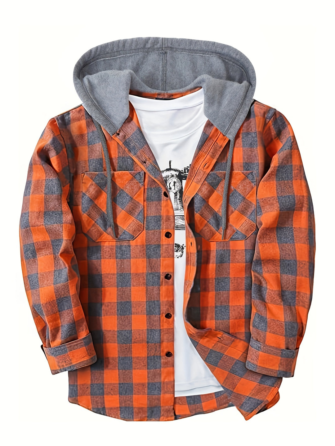 [Men's Plaid Hooded Shirt] Men's Fashion Hooded Plaid Trendy Shirt Hooded Plaid Sweatshirt - Autumn/Winter Essentials - New Season
