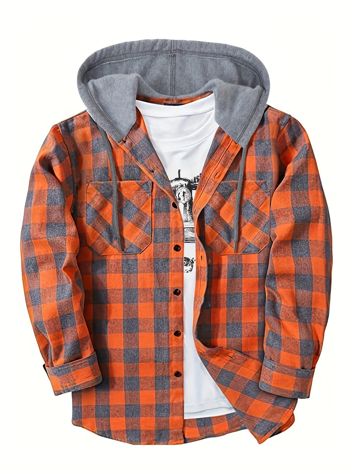 [Men's Plaid Hooded Shirt] Men's Fashion Hooded Plaid Trendy Shirt Hooded Plaid Sweatshirt - Autumn/Winter Essentials - New Season