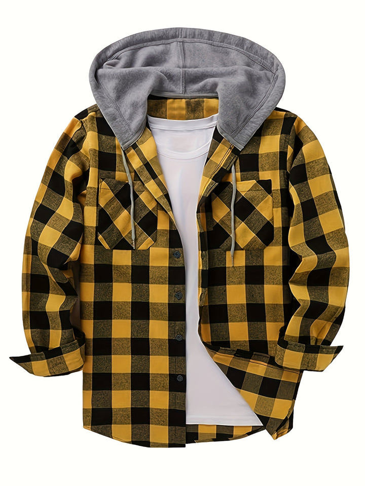 [Men's Plaid Hooded Shirt] Men's Fashion Hooded Plaid Trendy Shirt Hooded Plaid Sweatshirt - Autumn/Winter Essentials - New Season