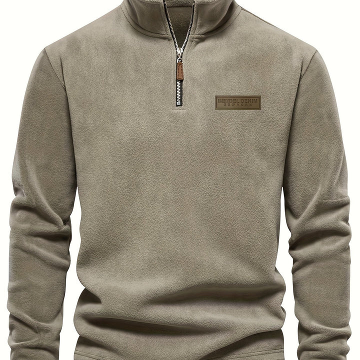 Autumn/Winter New Men's Sweatshirt with Stand-Up Collar, Half-Zip, Long Sleeves, Versatile Top, Streetwear Brand, Plush Double-Sided, Smart Casual