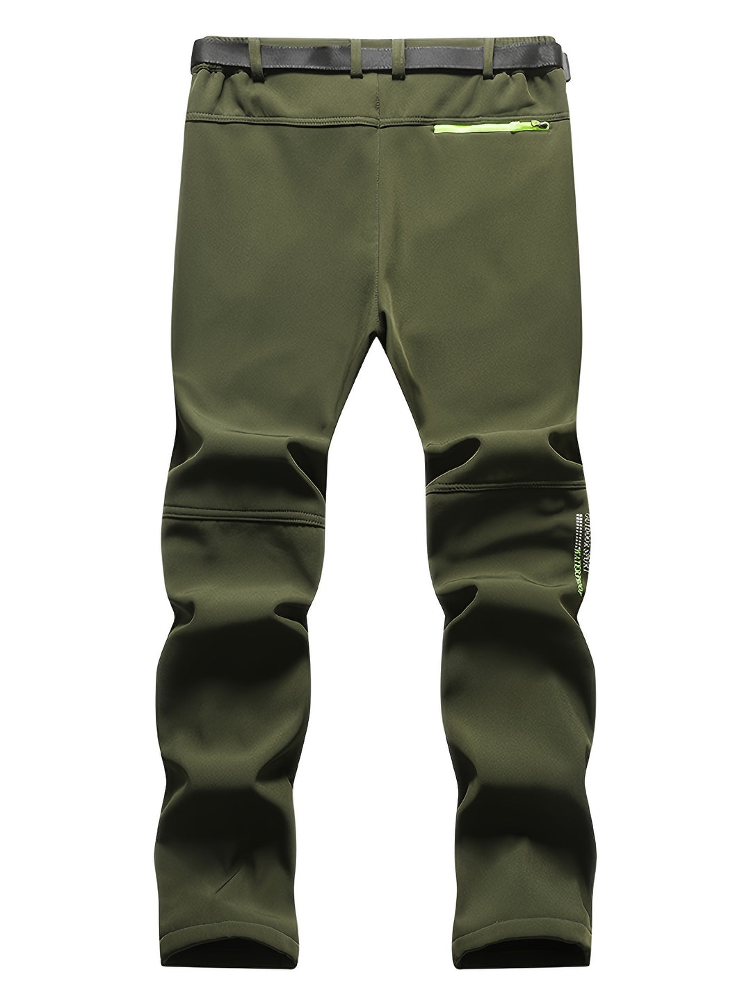 Men's Warm Windproof Cargo Pants with Belt & Zippered Pockets - Olive Green, Black & Yellow Accents, Perfect for Winter Outdoor Activities & Casual Wear, Winter Clothes, New Season