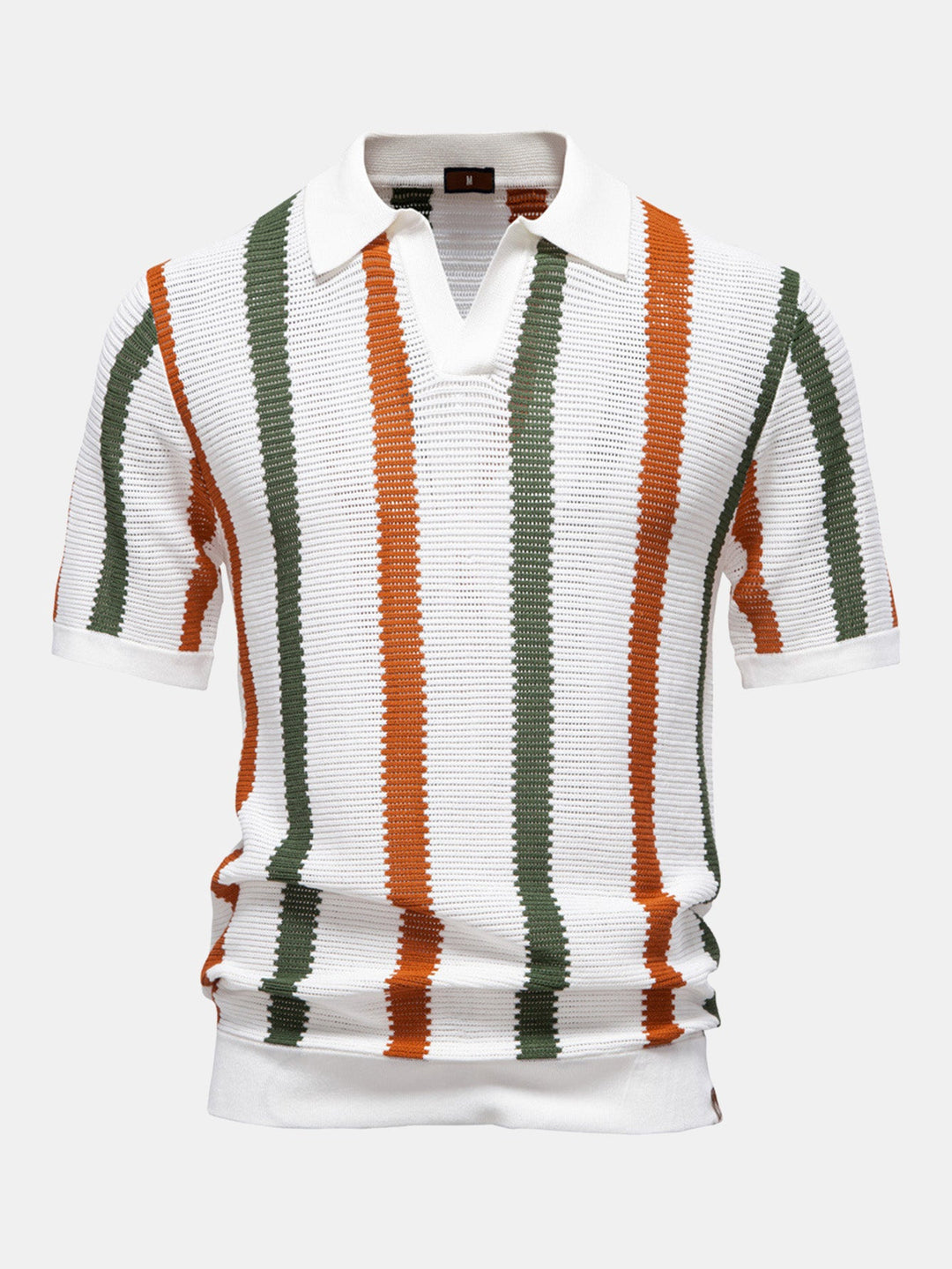Men’s Textured Stripe Polo Shirt – Smart Casual Short Sleeve Top