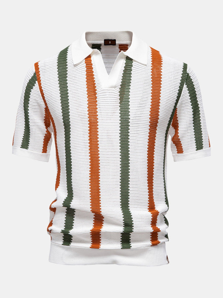 Men’s Textured Stripe Polo Shirt – Smart Casual Short Sleeve Top