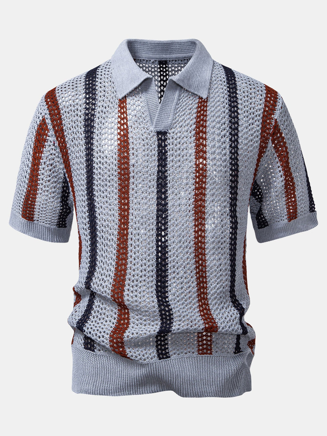 Men’s Knit V-Neck Polo Shirt – Smart Casual Short Sleeve Top