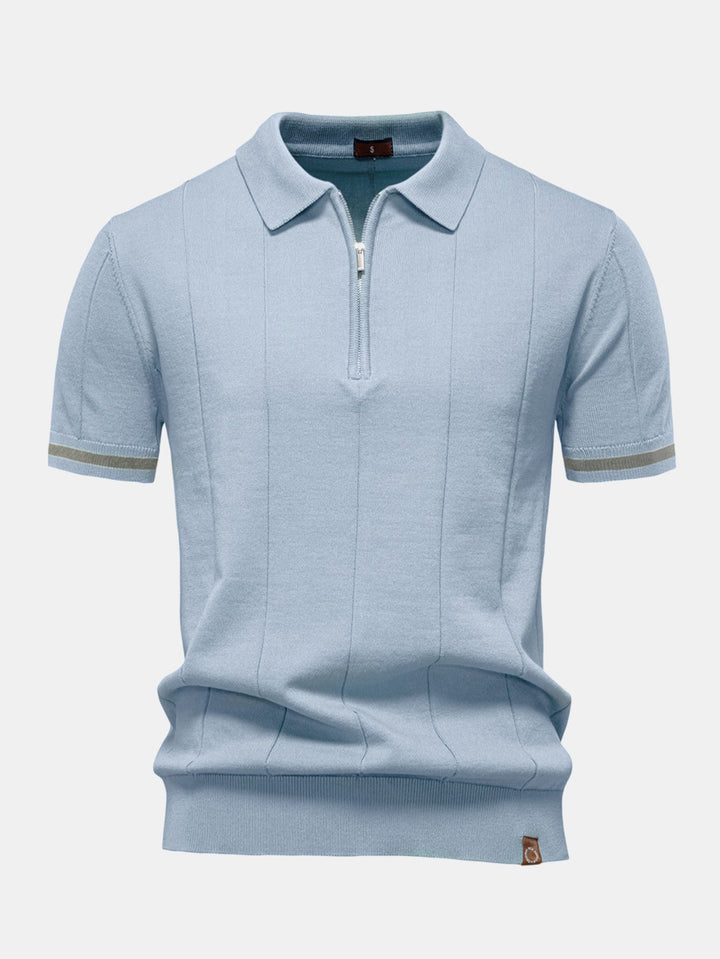 Men’s Zip Knit Polo – Contrast Trim Smart Casual Shirt