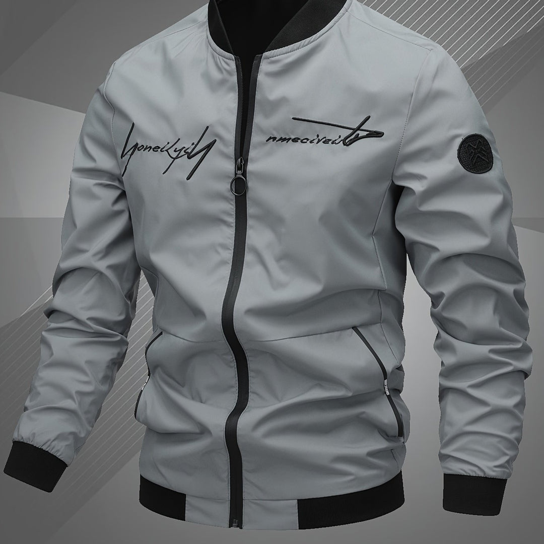 Men'S Letter Embroidered Jacket, Casual Outerwear, Spring, Autumn, Winter Fashion Coat, Suitable for Daily, Home, Outdoor, And Work Occasions