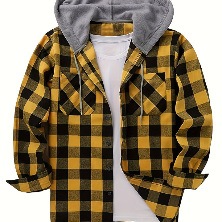 [Men's Plaid Hooded Shirt] Men's Fashion Hooded Plaid Trendy Shirt Hooded Plaid Sweatshirt - Autumn/Winter Essentials - New Season