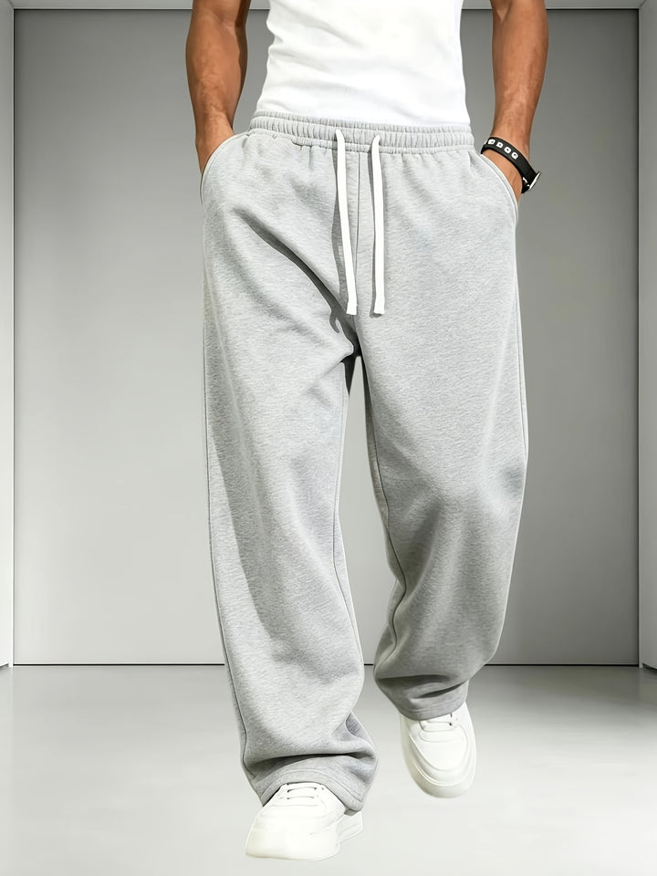 2pcs Men'S Elastic Waist Drawstring Sweatpants, Loose Straight-Leg Casual Trousers, Soft Knit Joggers for Daily Outdoor Wear