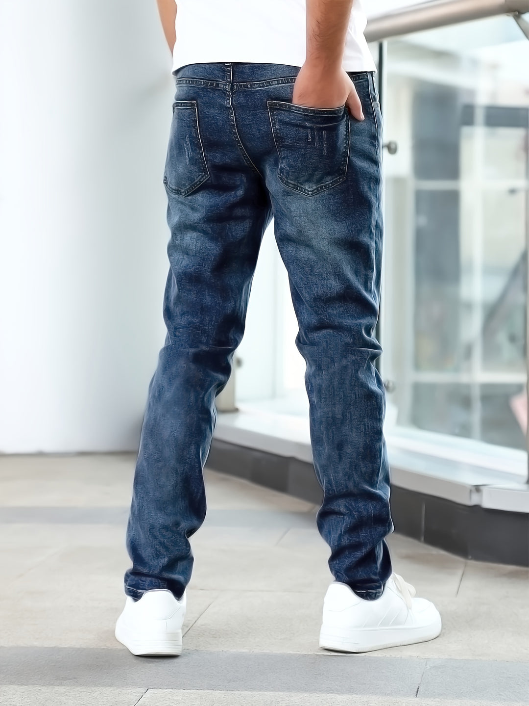 Men'S Jeans, Stretch Denim, Slim Fit, Multi-Process, Slimming Blue Men'S Trousers, Suitable for All Seasons, Autumn Essentials
