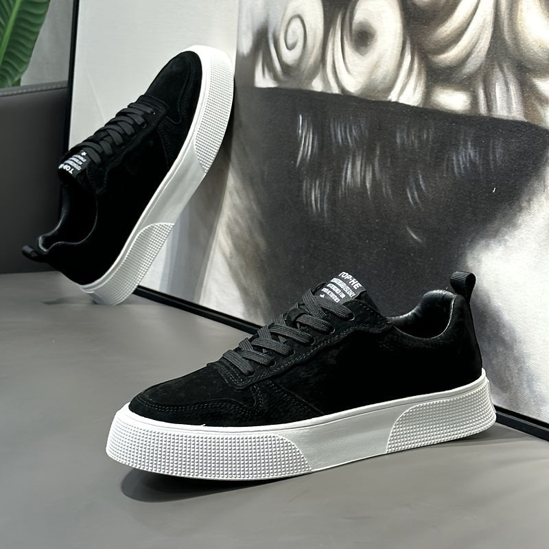 UNIITY Men's Korean Style Skate Sneakers - Low-Top Lace-Up Casual Shoes with Upper & PVC Sole, Breathable Soft Sole Suitable for Sports, Skateboarding, Gym, Casual Attire - Round Toe, Spring/Autumn/Winter Seasonal