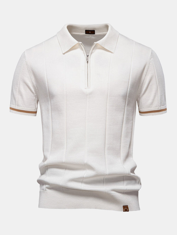 Men’s Zip Knit Polo – Contrast Trim Smart Casual Shirt