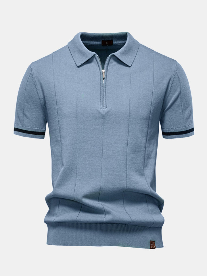 Men’s Zip Knit Polo – Contrast Trim Smart Casual Shirt