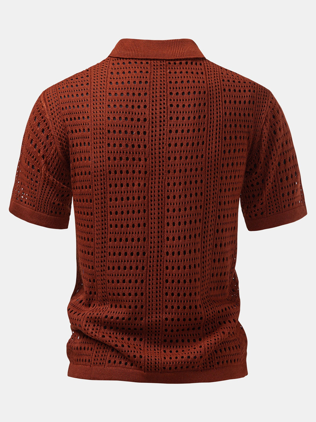 Men’s Crochet V-Neck Polo – Textured Knit Summer Shirt