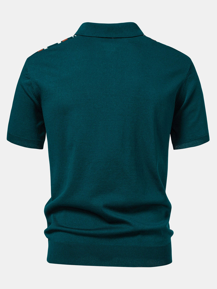 Men’s Stripe Knit Zip Polo – Smart Casual Short Sleeve Shirt