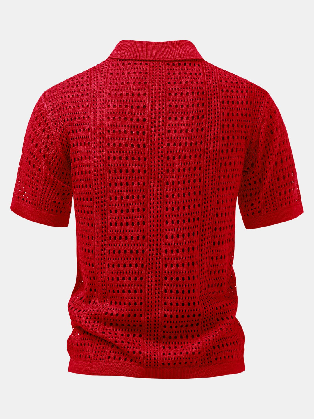 Men’s Crochet V-Neck Polo – Textured Knit Summer Shirt