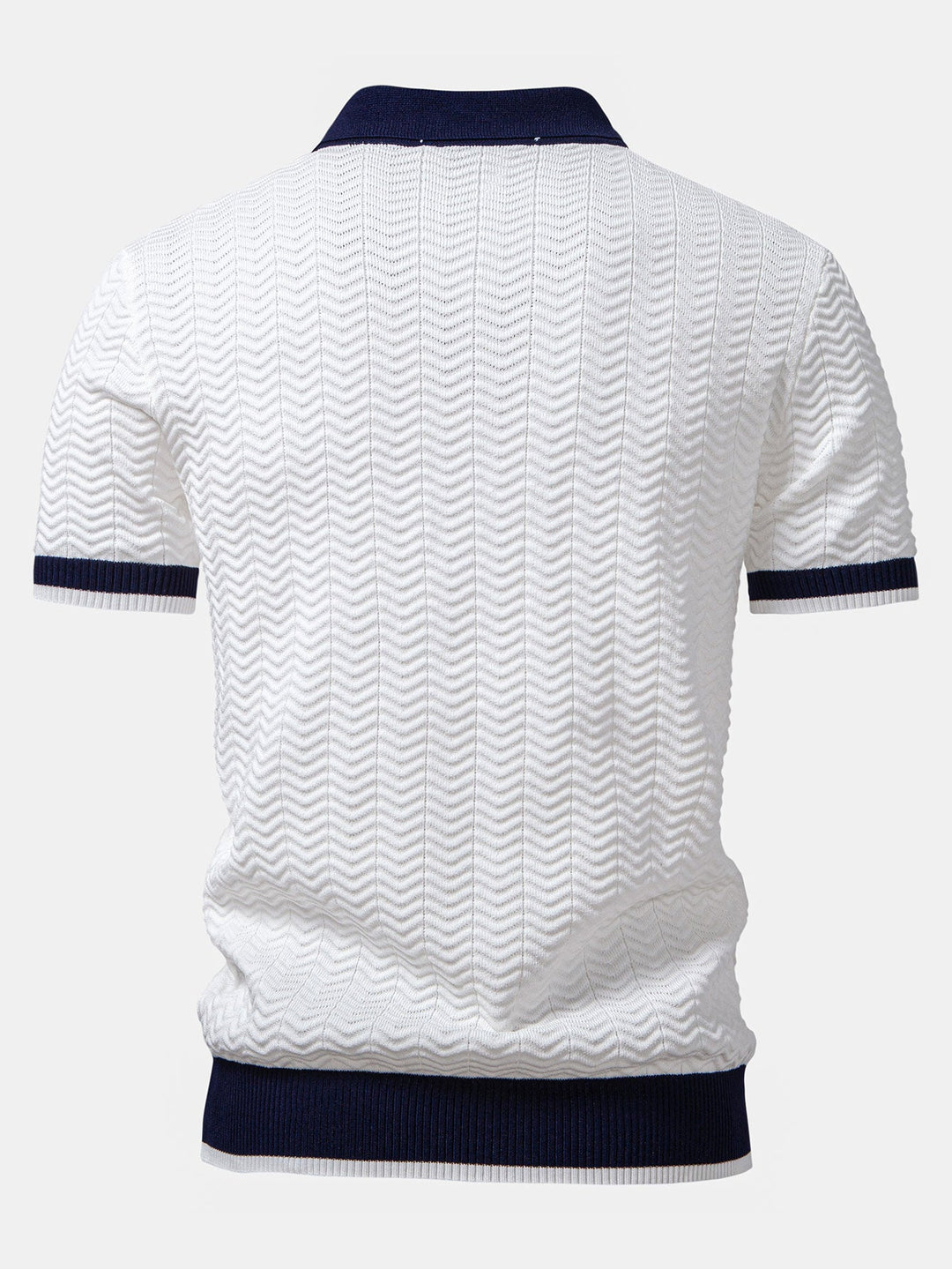 Men’s Textured Knit V-Neck Polo – Smart Casual Shirt