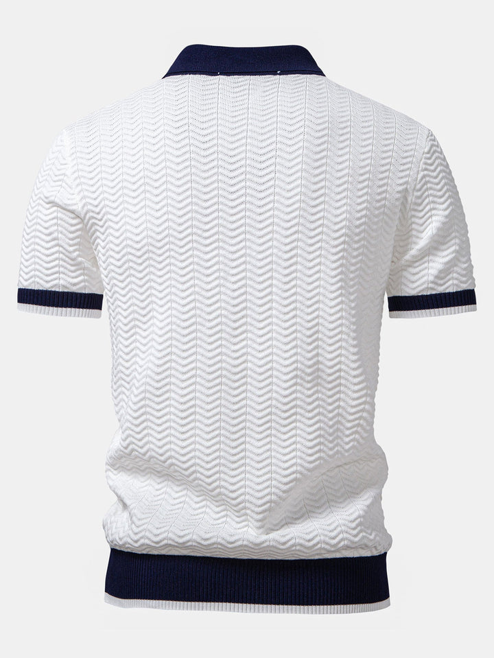 Men’s Textured Knit V-Neck Polo – Smart Casual Shirt