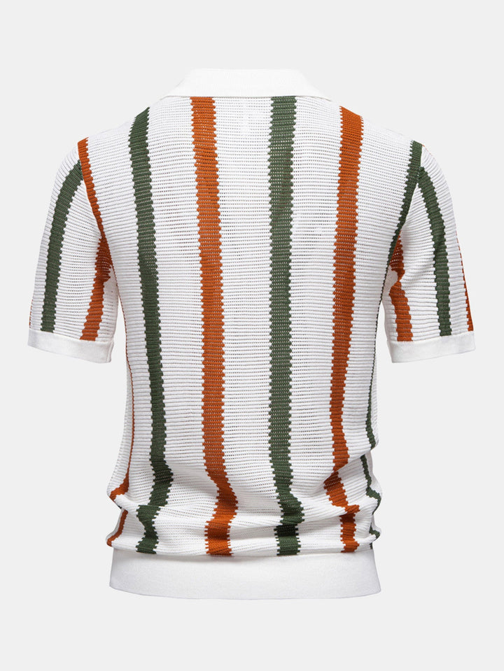 Men’s Textured Stripe Polo Shirt – Smart Casual Short Sleeve Top