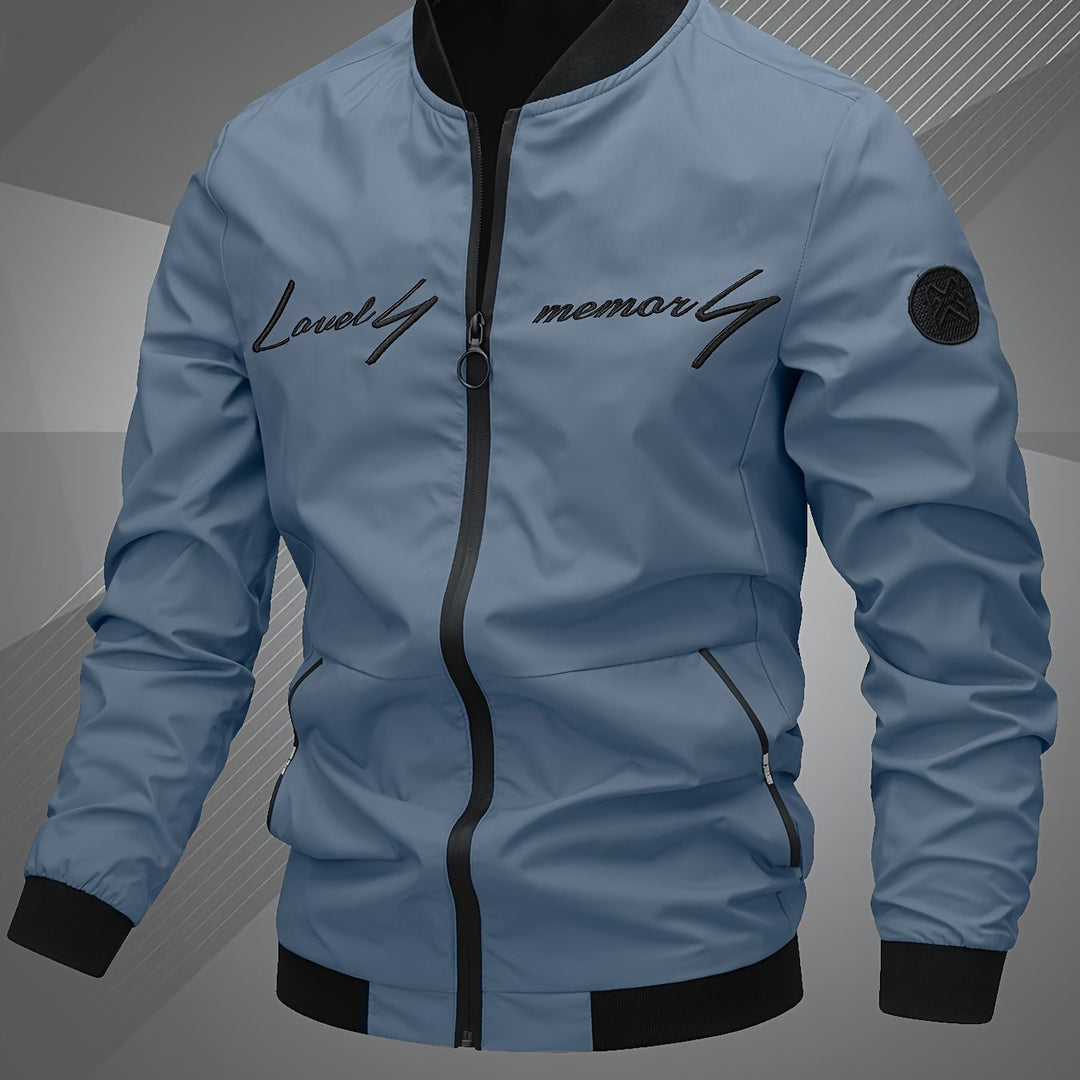Men'S Letter Embroidered Jacket, Casual Outerwear, Spring, Autumn, Winter Fashion Coat, Suitable for Daily, Home, Outdoor, And Work Occasions