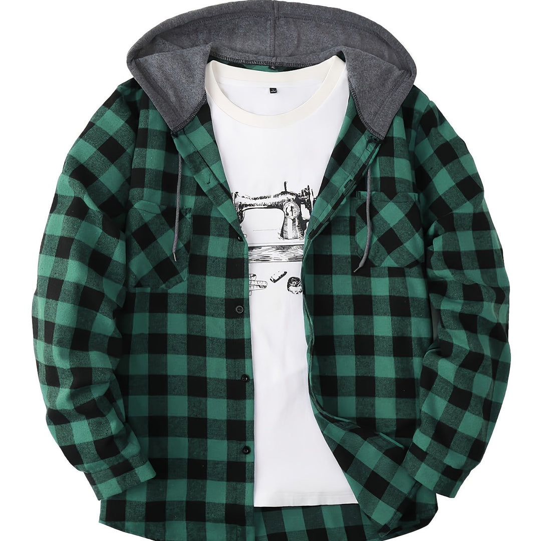 [Men's Plaid Hooded Shirt] Men's Fashion Hooded Plaid Trendy Shirt Hooded Plaid Sweatshirt - Autumn/Winter Essentials - New Season
