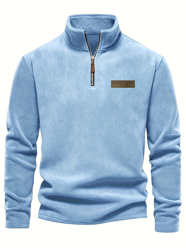 Autumn/Winter New Men's Sweatshirt with Stand-Up Collar, Half-Zip, Long Sleeves, Versatile Top, Streetwear Brand, Plush Double-Sided, Smart Casual