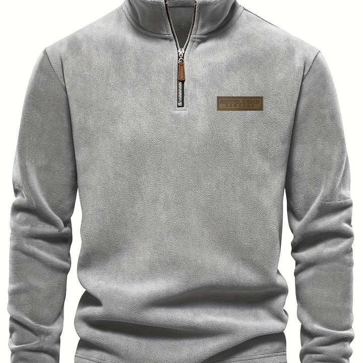 Autumn/Winter New Men's Sweatshirt with Stand-Up Collar, Half-Zip, Long Sleeves, Versatile Top, Streetwear Brand, Plush Double-Sided, Smart Casual