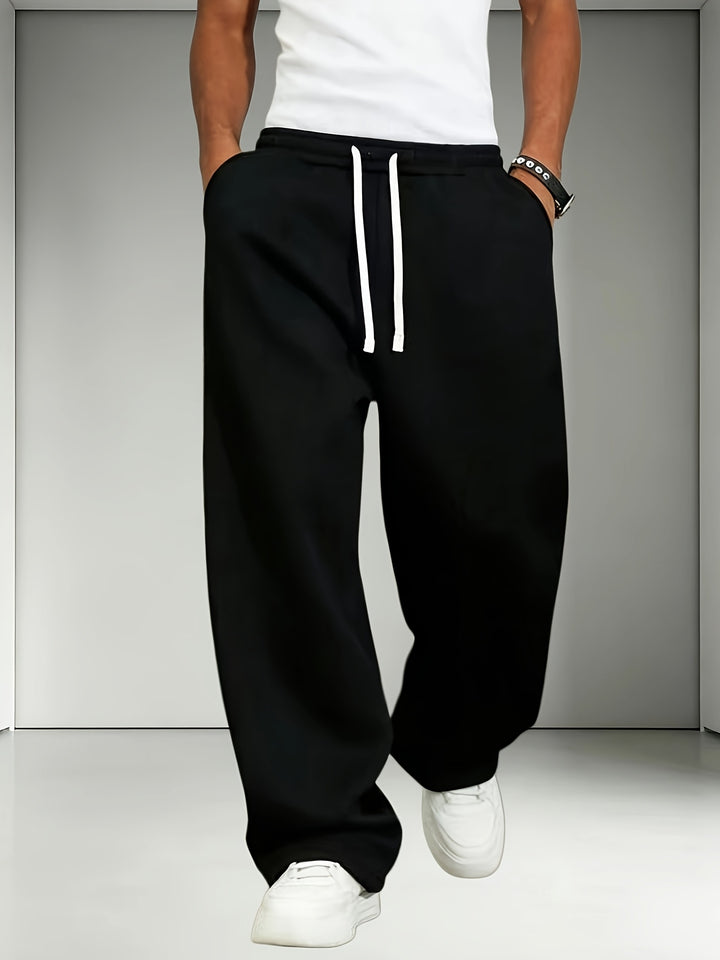 2pcs Men'S Elastic Waist Drawstring Sweatpants, Loose Straight-Leg Casual Trousers, Soft Knit Joggers for Daily Outdoor Wear