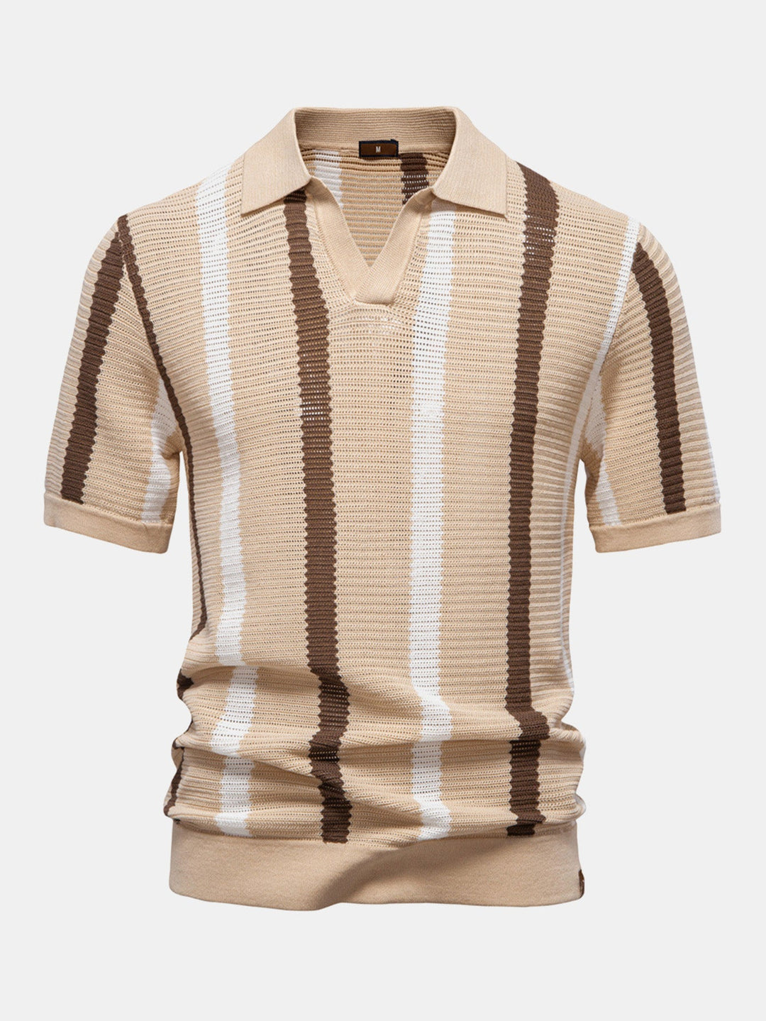 Men’s Textured Stripe Polo Shirt – Smart Casual Short Sleeve Top