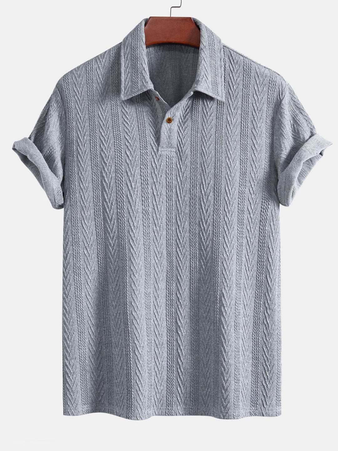 Men’s Jacquard Polo Shirt – Textured Smart Casual Short Sleeve Top