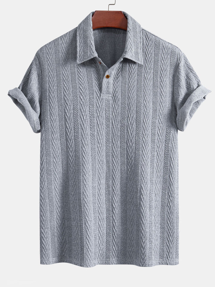 Men’s Jacquard Polo Shirt – Textured Smart Casual Short Sleeve Top