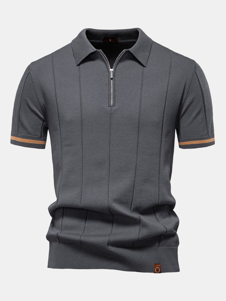 Men’s Zip Knit Polo – Contrast Trim Smart Casual Shirt
